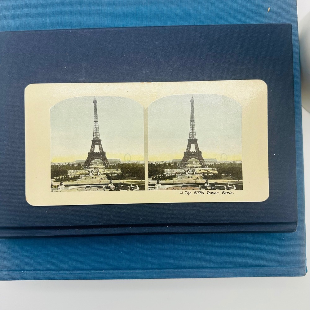 Vintage Eiffel Tower Paris Stereoview Card No. 48 Colorized Antique Photo